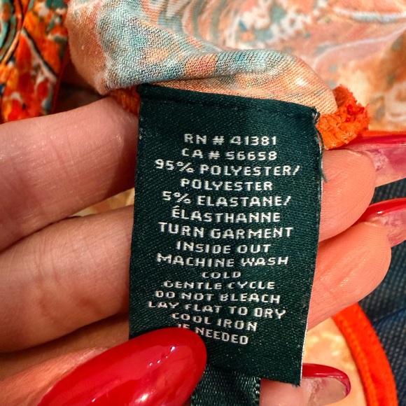 🔥Ralph Lauren Women's Orange Paisley Top Size XXS NWOT 🔥 - Picture 3 of 6